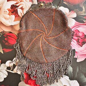 Vintage Antique Marked "Trinity Plate" Chatelaine Purse Bag Filagree Closure